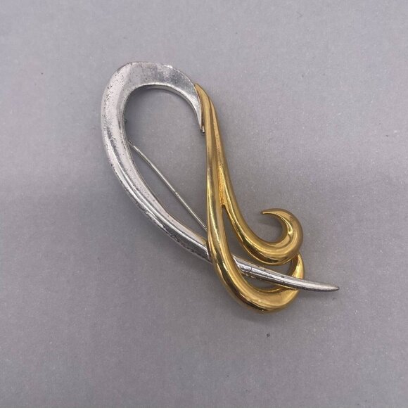 M Jent Modern Swirl Abstract Shape Brooch Pin Silver and Gold Tone Vintage - Picture 2 of 4